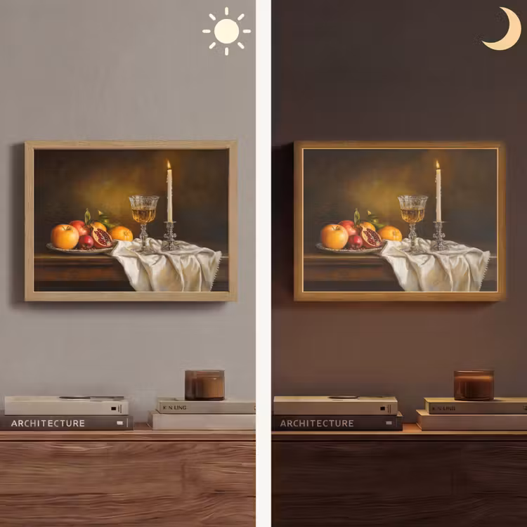 Fruit - Stilleven - Wijn - Kaars Light Box met batterij (Wandlamp) middel -sfeer3