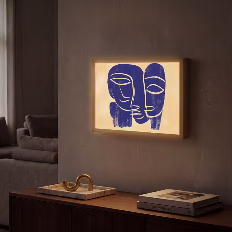 Okergeel - Blauw - Eenvoudige lijnen Light Box met batterij (Wandlamp) middel -sfeer1