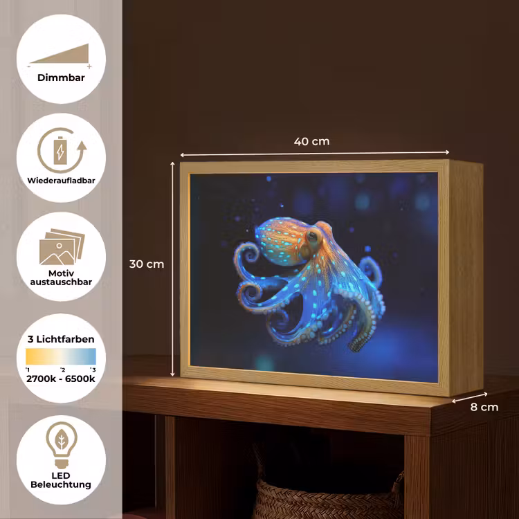 Octopus - Stippen - Blauw - Zee Light Box met batterij (Wandlamp) middel -USP_websiteoverzichtDE