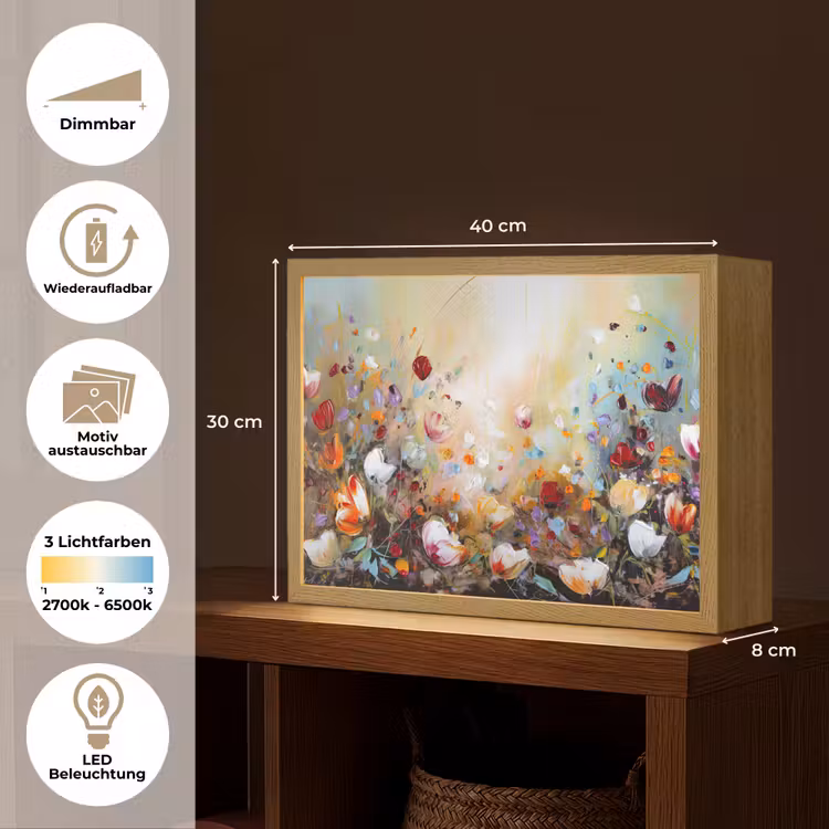 Olieverf - Bloemen - Kleurrijk - Natuur Light Box met batterij (Wandlamp) middel -USP_websiteoverzichtDE