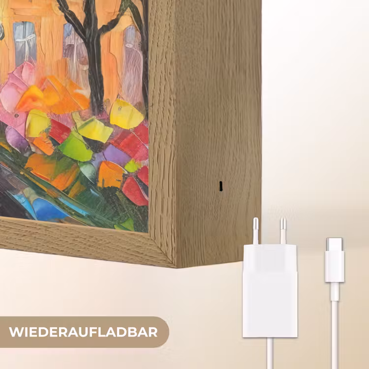 Olieverf - Amsterdam - Kunst - Kleurrijk Light Box met batterij (Wandlamp) middel -USP_websiteoplaadbaarDE