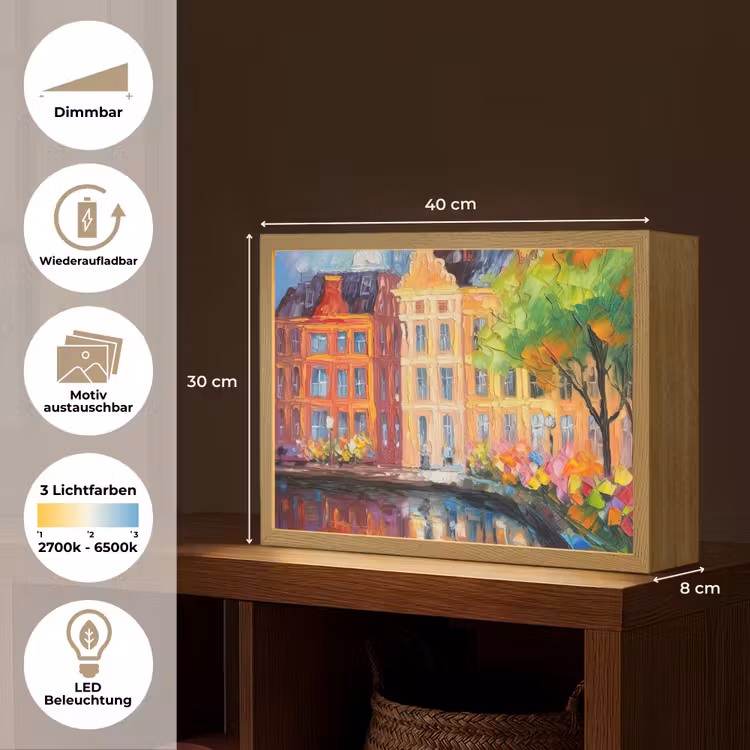 Olieverf - Amsterdam - Kunst - Kleurrijk Light Box met batterij (Wandlamp) middel -USP_websiteoverzichtDE