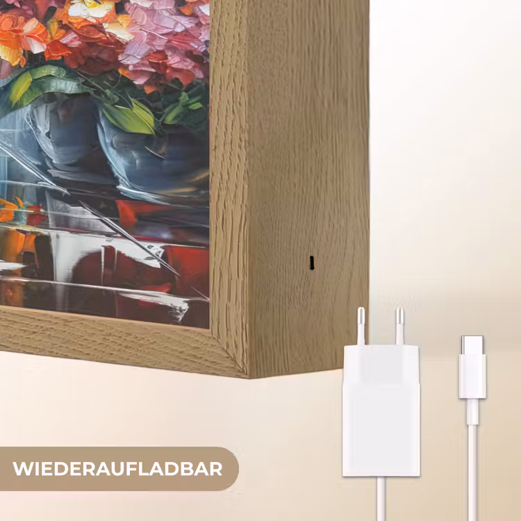 Olieverf - Paraplu - Vrouw - Straat - Kunst Light Box met batterij (Wandlamp) middel -USP_websiteoplaadbaarDE