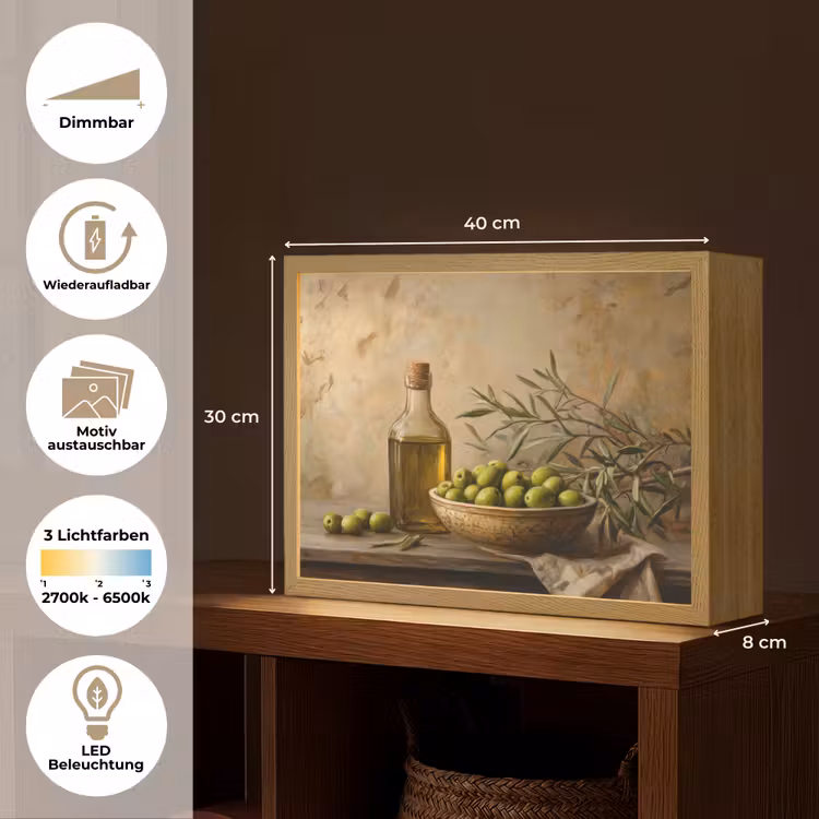 Olijven - Stilleven - Vintage Light Box met batterij (Wandlamp) middel -USP_websiteoverzichtDE
