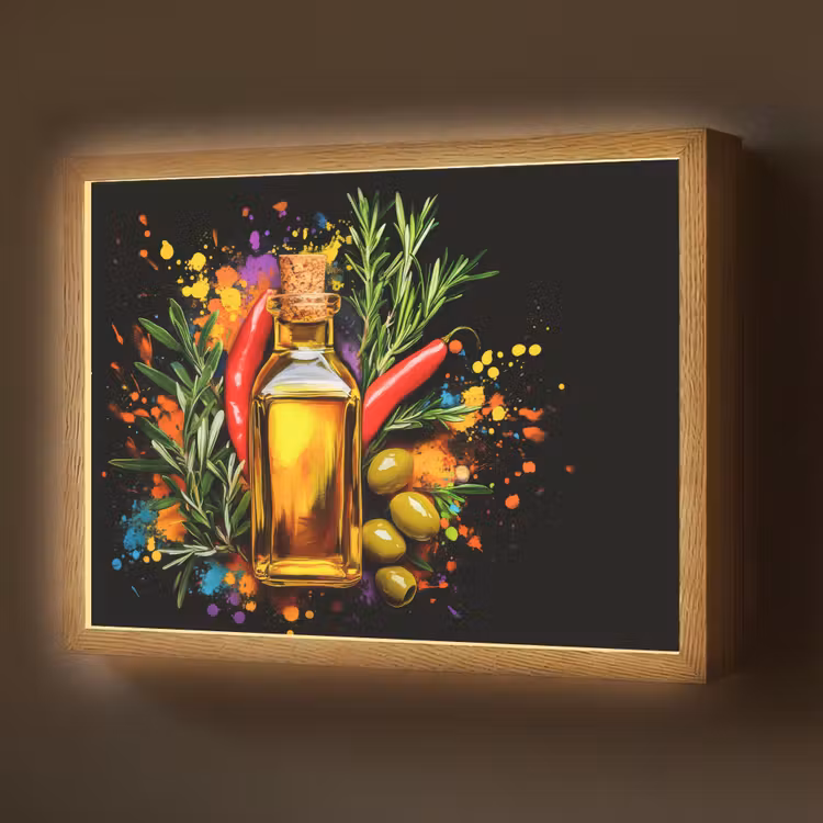 Olijfolie - Graffiti - Peper - Olijven - Modern Light Box met batterij (Wandlamp) middel -z3d_website
