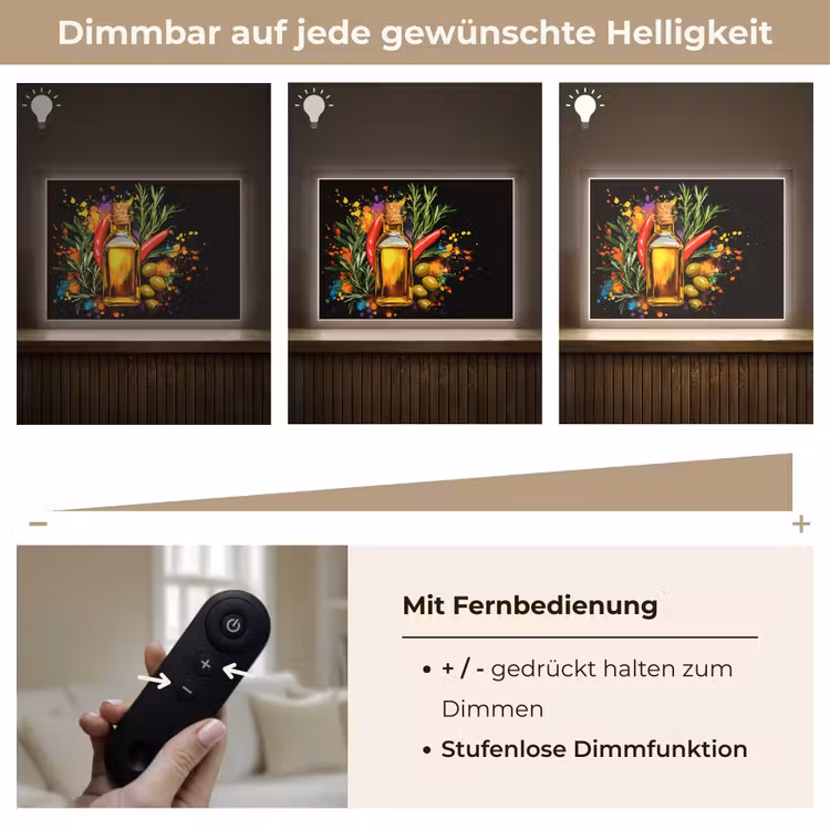 Olijfolie - Graffiti - Peper - Olijven - Modern Light Box met batterij (Wandlamp) middel -USP_dimbaarDE