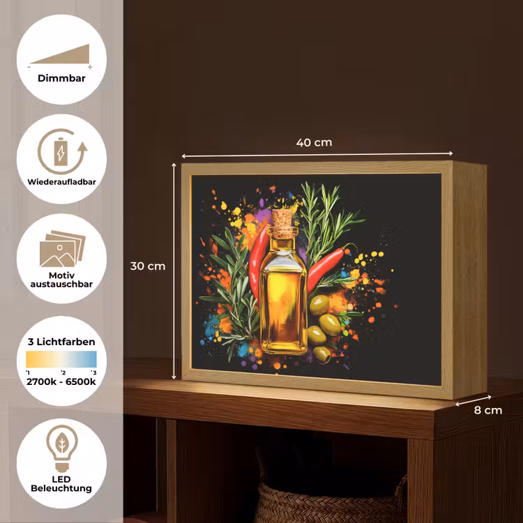 Olijfolie - Graffiti - Peper - Olijven - Modern Light Box met batterij (Wandlamp) middel -USP_websiteoverzichtDE