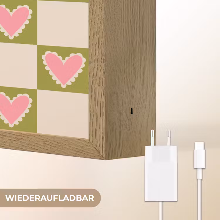 Olijfgroen - Hartjes - Patroon - Retro Light Box met batterij (Wandlamp) middel 907 -USP_websiteoplaadbaarDE