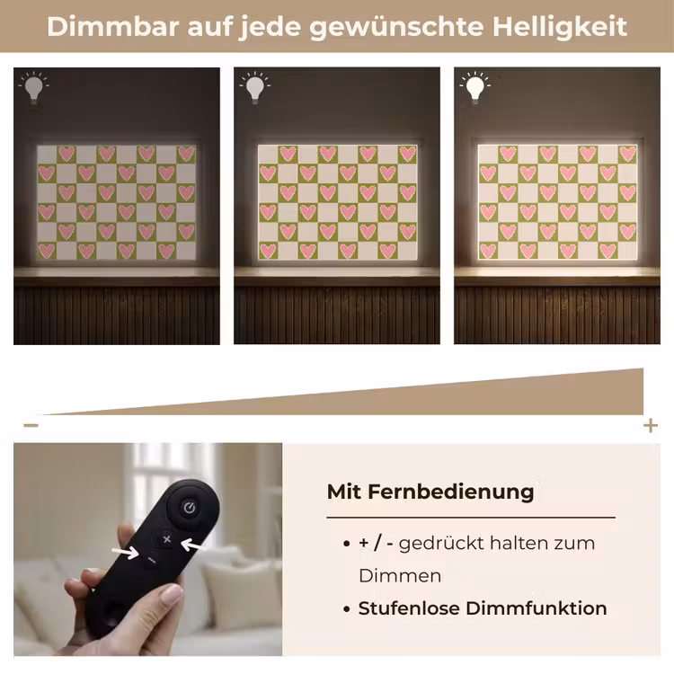 Olijfgroen - Hartjes - Patroon - Retro Light Box met batterij (Wandlamp) middel 907 -USP_dimbaarDE