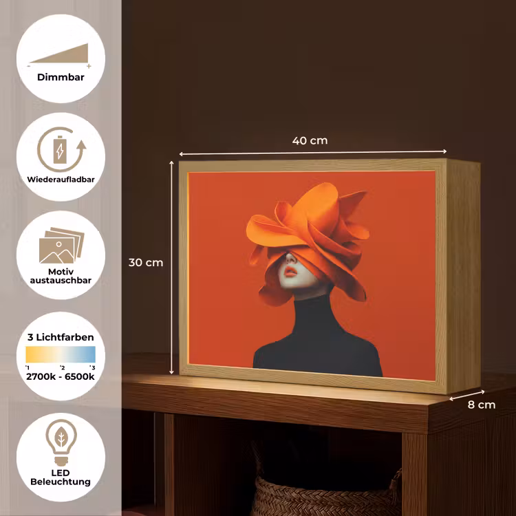 Oranje - Hoed - Vrouw Light Box met batterij (Wandlamp) middel -USP_websiteoverzichtDE