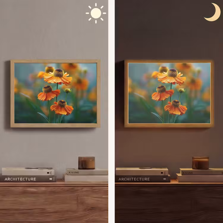 Oranje bloemen - Levendig - Wazige achtergrond Light Box met batterij (Wandlamp) middel -sfeer3