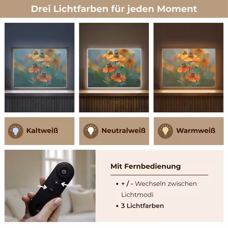 Oranje bloemen - Levendig - Wazige achtergrond Light Box met batterij (Wandlamp) middel -USP_lichtkleurDE