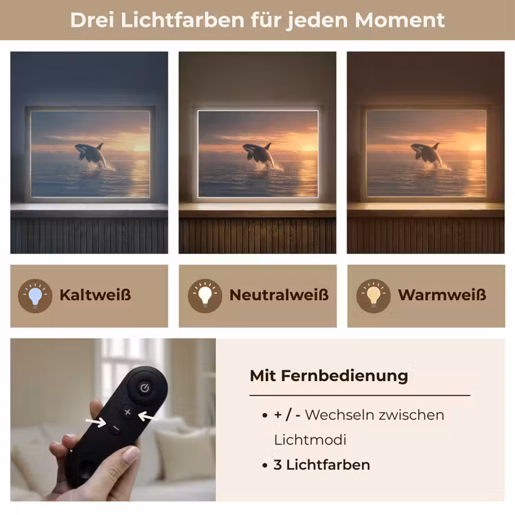 Orka - Zee - Zonsondergang Light Box met batterij (Wandlamp) middel -USP_lichtkleurDE