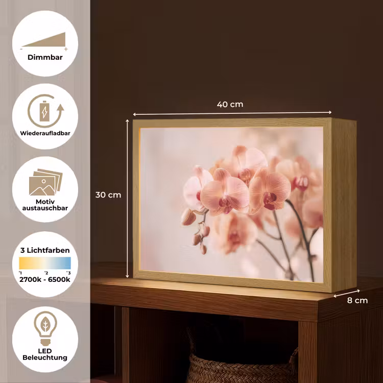Orchidee - Bloemen - Roze - Bloemblaadjes Light Box met batterij (Wandlamp) middel -USP_websiteoverzichtDE