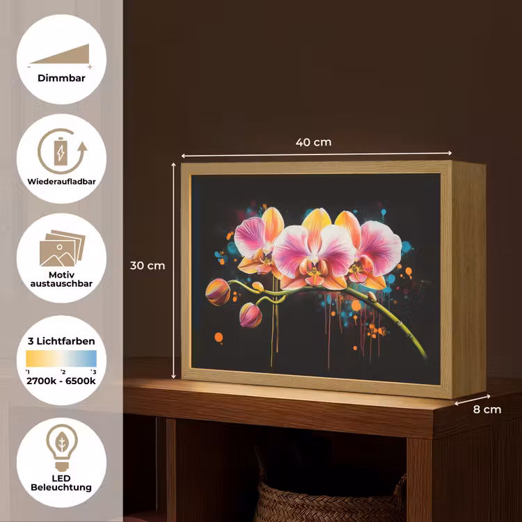 Orchidee - Graffiti - Kleurrijk - Bloemen - Abstract Light Box met batterij (Wandlamp) middel -USP_websiteoverzichtDE