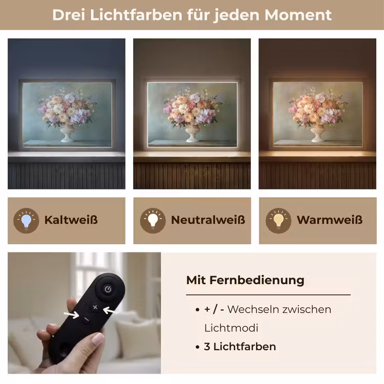 Orchidee - Boeket - Vaas - Bloemen Light Box met batterij (Wandlamp) middel -USP_lichtkleurDE