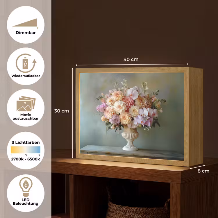 Orchidee - Boeket - Vaas - Bloemen Light Box met batterij (Wandlamp) middel -USP_websiteoverzichtDE