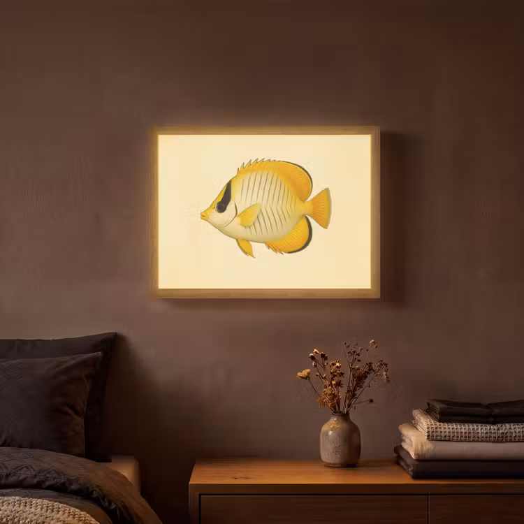 Ovaal - Vis - Geel - Schubben Light Box met batterij (Wandlamp) middel -sfeer4