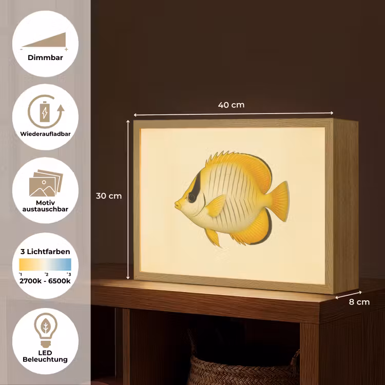 Ovaal - Vis - Geel - Schubben Light Box met batterij (Wandlamp) middel -USP_websiteoverzichtDE