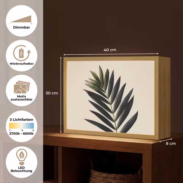Palmblad - Donkere bladen - Subtiel Light Box met batterij (Wandlamp) middel -USP_websiteoverzichtDE