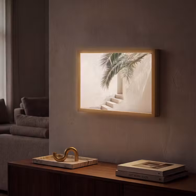 Palmboom - Schaduw - Trap - Beige Light Box met batterij (Wandlamp) middel -sfeer1