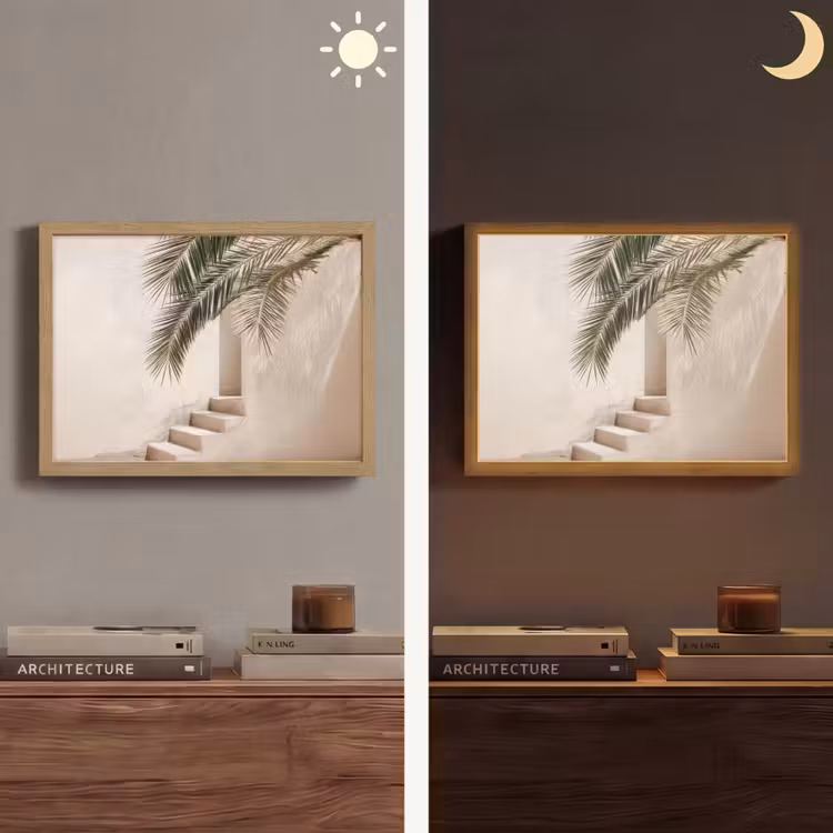 Palmboom - Schaduw - Trap - Beige Light Box met batterij (Wandlamp) middel -sfeer3