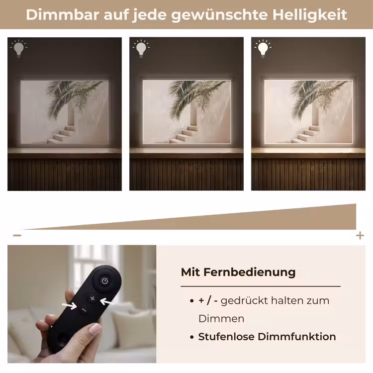 Palmboom - Schaduw - Trap - Beige Light Box met batterij (Wandlamp) middel -USP_dimbaarDE