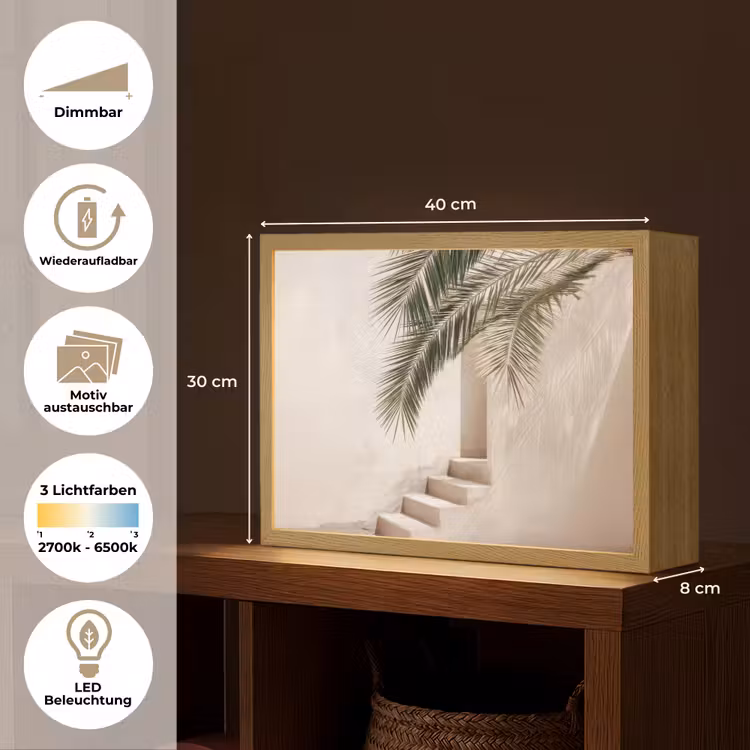 Palmboom - Schaduw - Trap - Beige Light Box met batterij (Wandlamp) middel -USP_websiteoverzichtDE