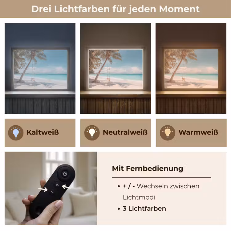 Palmboom - Schommel - Strand - Lucht Light Box met batterij (Wandlamp) middel -USP_lichtkleurDE