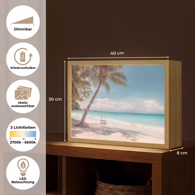 Palmboom - Schommel - Strand - Lucht Light Box met batterij (Wandlamp) middel -USP_websiteoverzichtDE