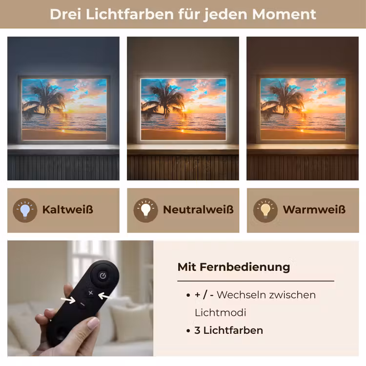 Palm - Zonsondergang - Horizon - Strand - Zee - Tropisch Light Box met batterij (Wandlamp) middel -USP_lichtkleurDE
