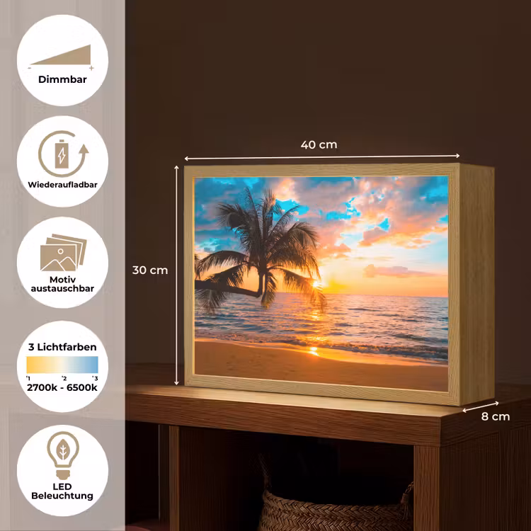 Palm - Zonsondergang - Horizon - Strand - Zee - Tropisch Light Box met batterij (Wandlamp) middel -USP_websiteoverzichtDE