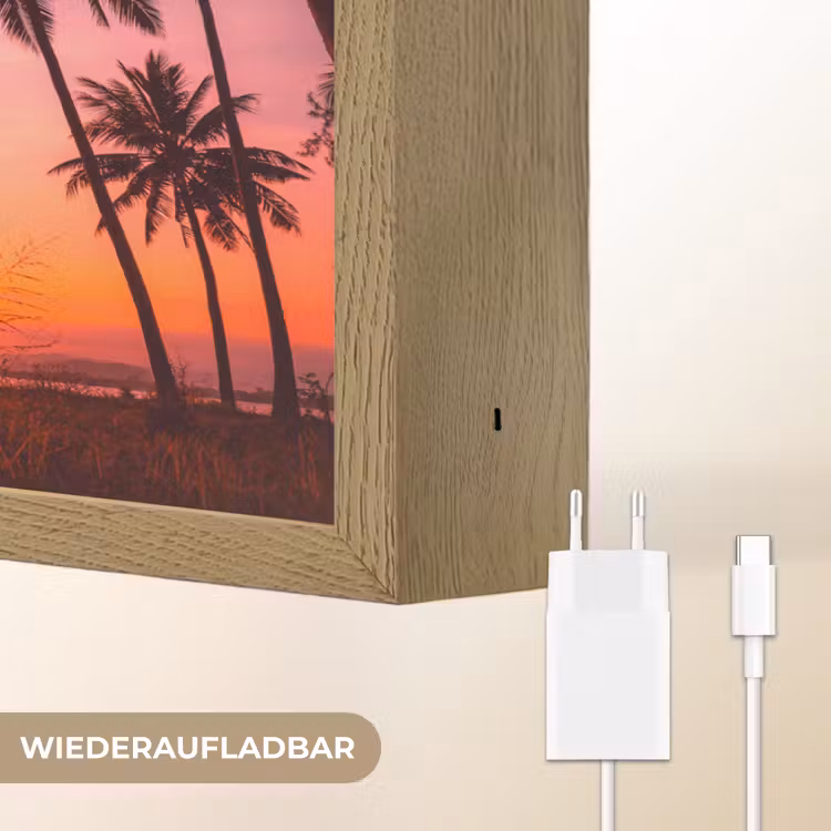 Palmboom - Zonsondergang - Horizon - Strand - Oranje - Roze Light Box met batterij (Wandlamp) middel -USP_websiteoplaadbaarDE