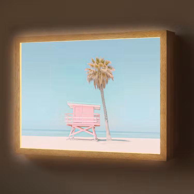 Palmboom - Strandhuis - Roze Light Box met batterij (Wandlamp) middel -z3d_website