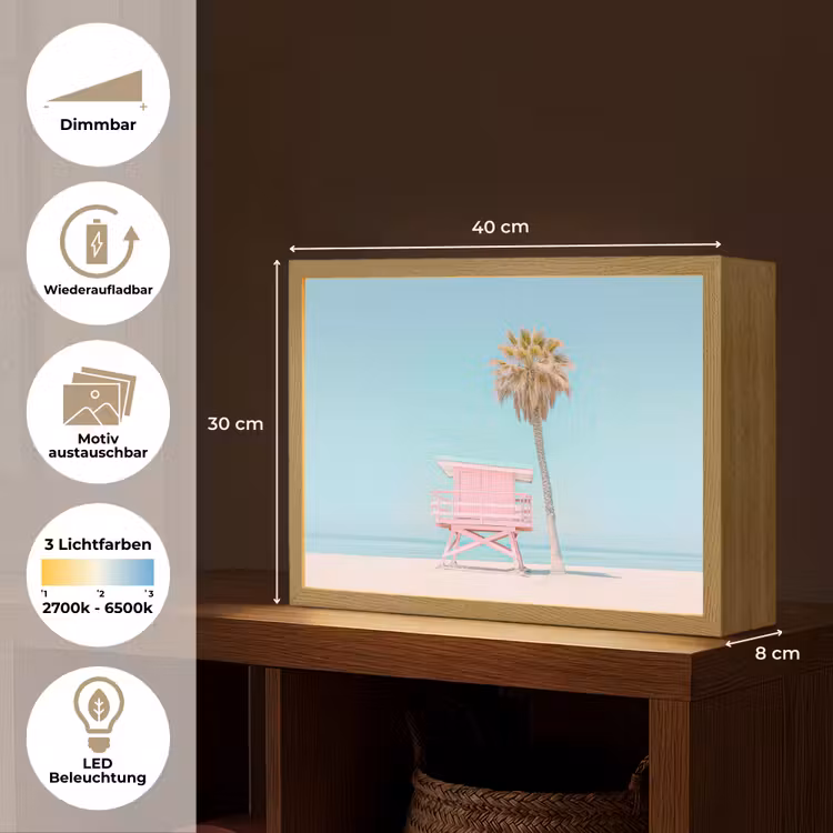 Palmboom - Strandhuis - Roze Light Box met batterij (Wandlamp) middel -USP_websiteoverzichtDE