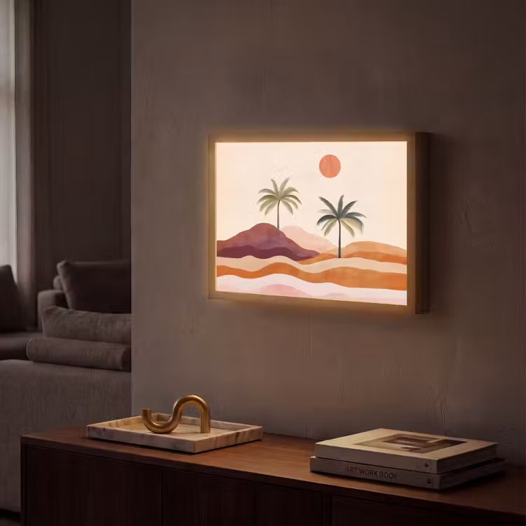 Palmbomen - Abstract - Zon - Heuvels Light Box met batterij (Wandlamp) middel -sfeer1