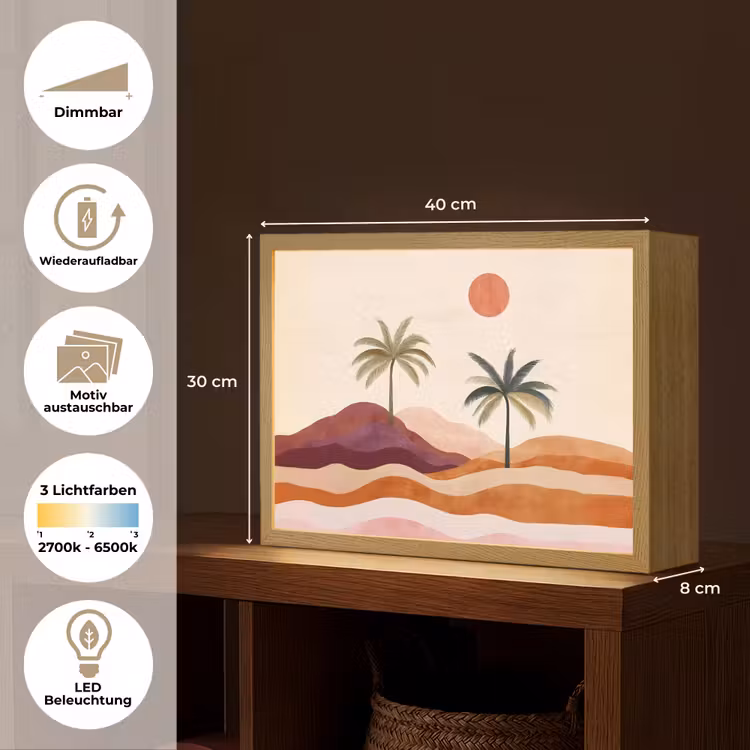 Palmbomen - Abstract - Zon - Heuvels Light Box met batterij (Wandlamp) middel -USP_websiteoverzichtDE