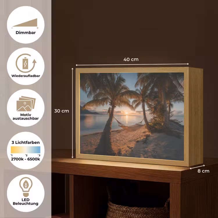 Palmbomen - Hangmat - Strand - Zonsondergang Light Box met batterij (Wandlamp) middel -USP_websiteoverzichtDE
