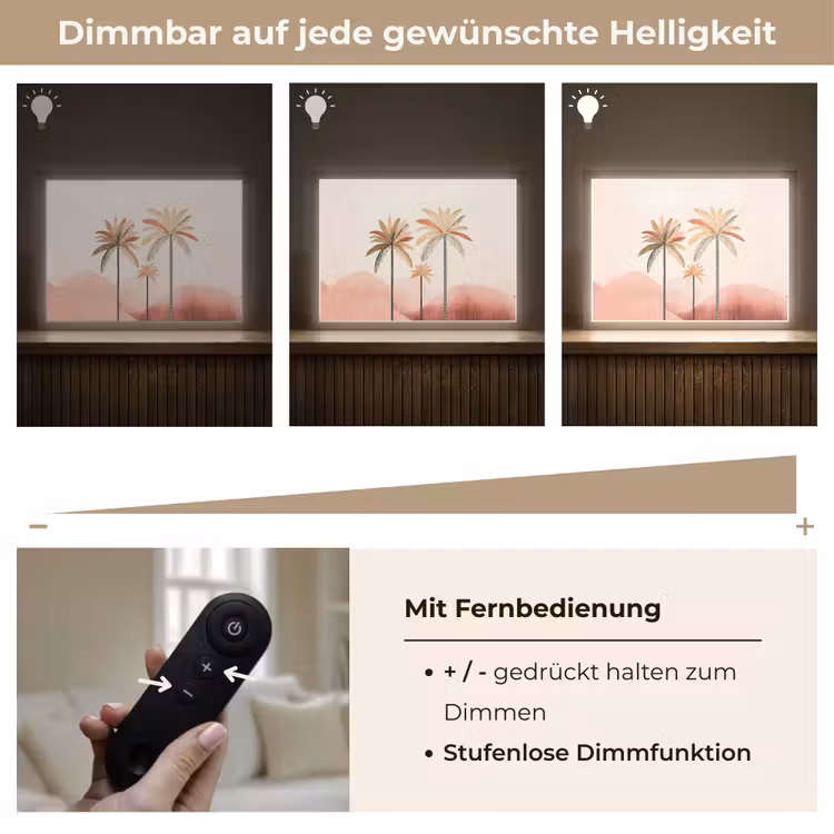 Palmbomen - Heuvels - Minimalistisch - Zachtroze Light Box met batterij (Wandlamp) middel -USP_dimbaarDE