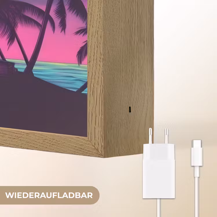 Palmbomen - Hoofd - Metallic - Zonsondergang Light Box met batterij (Wandlamp) middel -USP_websiteoplaadbaarDE