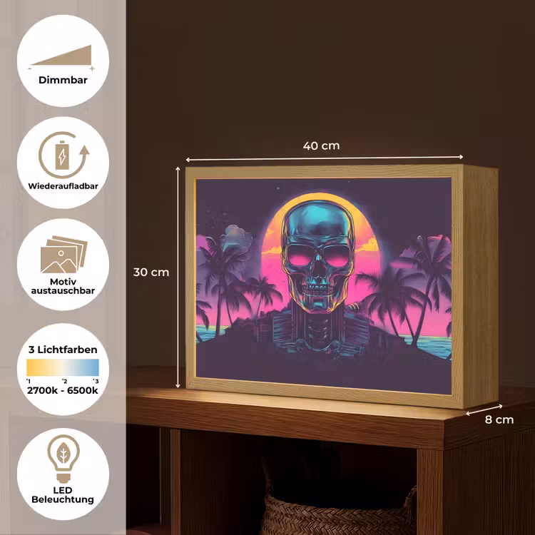Palmbomen - Hoofd - Metallic - Zonsondergang Light Box met batterij (Wandlamp) middel -USP_websiteoverzichtDE