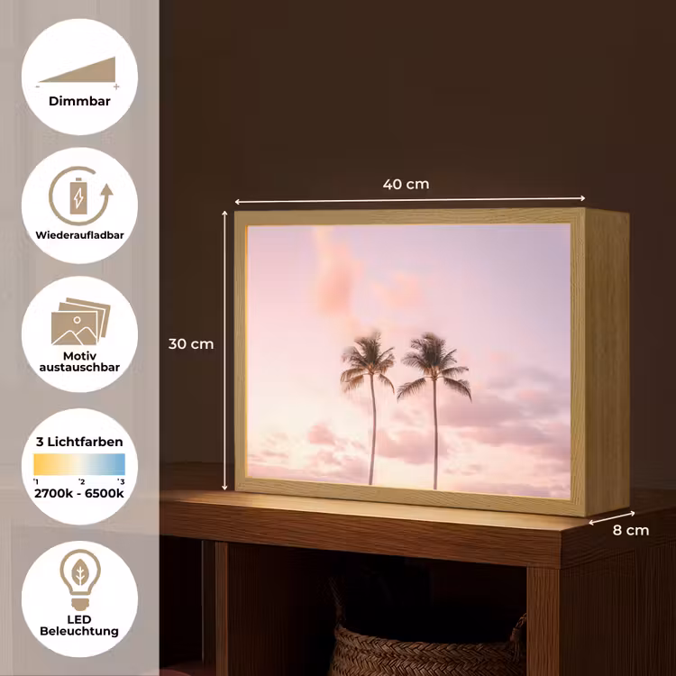 Palmbomen - Paars - Wolken - Lucht Light Box met batterij (Wandlamp) middel -USP_websiteoverzichtDE