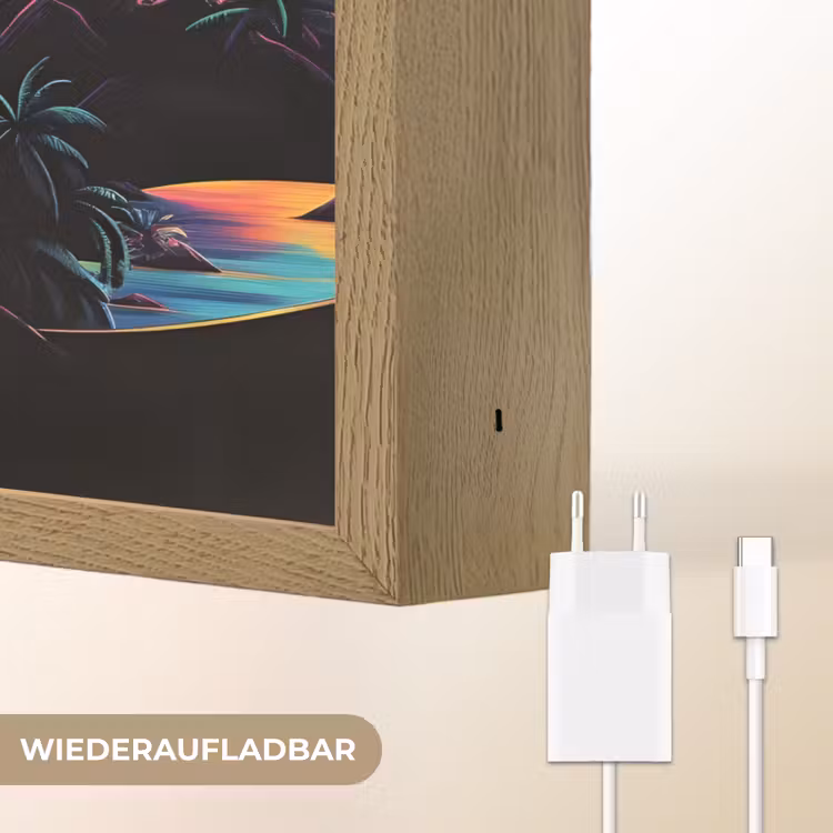 Palmbomen - Neonbergen - Sterrenhemel - Zon Light Box met batterij (Wandlamp) middel -USP_websiteoplaadbaarDE