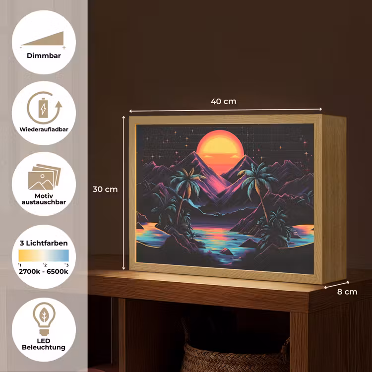 Palmbomen - Neonbergen - Sterrenhemel - Zon Light Box met batterij (Wandlamp) middel -USP_websiteoverzichtDE