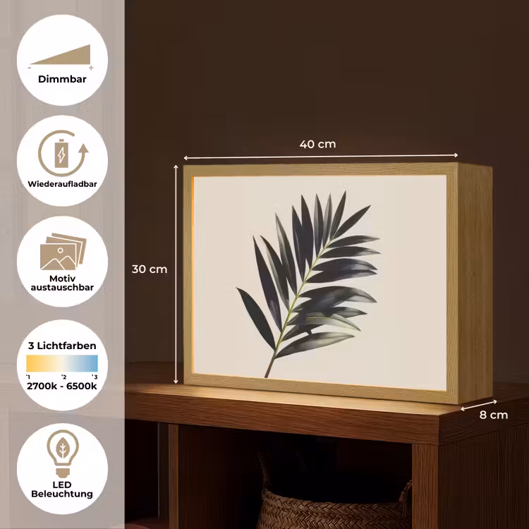 Palmblad - Subtiel - Groen - beige Light Box met batterij (Wandlamp) middel -USP_websiteoverzichtDE