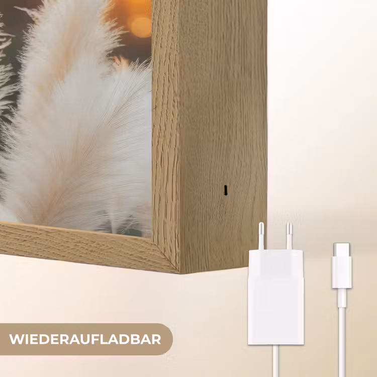 Pampasgras - Pluimen - Sierlijk Light Box met batterij (Wandlamp) middel -USP_websiteoplaadbaarDE