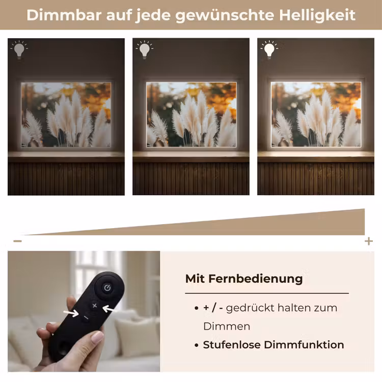 Pampasgras - Pluimen - Sierlijk Light Box met batterij (Wandlamp) middel -USP_dimbaarDE
