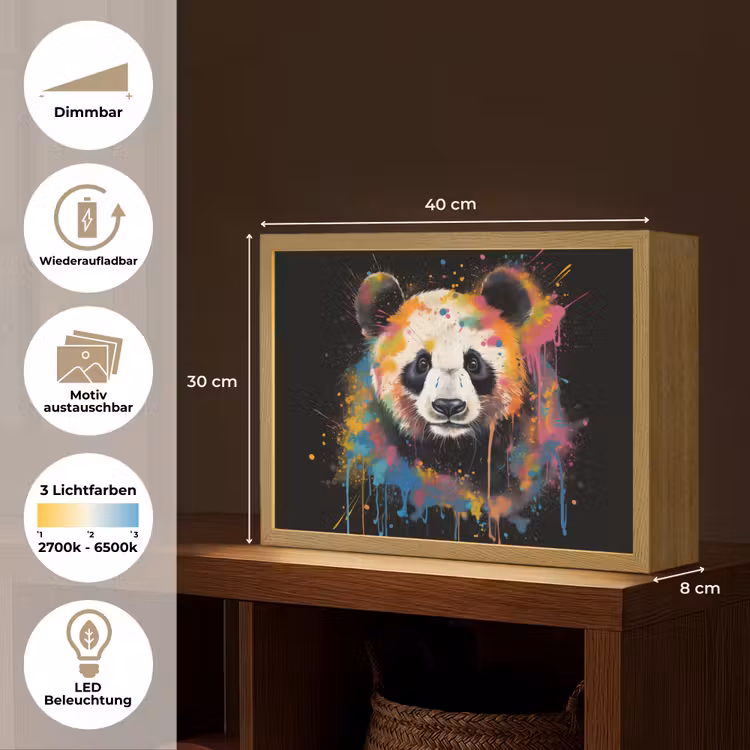 Panda - Graffiti - Dieren - Zwart - Kleuren Light Box met batterij (Wandlamp) middel -USP_websiteoverzichtDE