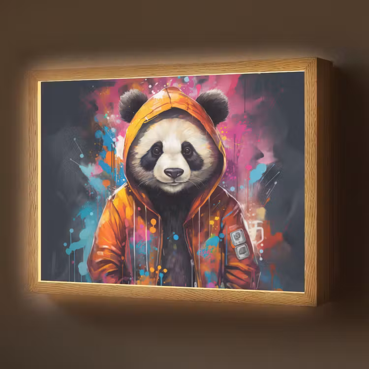 Panda - Jas - Graffiti - Oranje Light Box met batterij (Wandlamp) middel -z3d_website