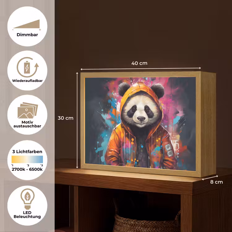 Panda - Jas - Graffiti - Oranje Light Box met batterij (Wandlamp) middel -USP_websiteoverzichtDE